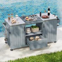 Merax 66.5" Outdoor Kitchen Island for Big Green Egg Grills, Solid Wood Outdoor Grill Cart for Tabletop Grill with Stainless Steel Top, Drawer, Compatible with Kamado Joe,Grey Blue