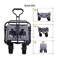 Shopping Cart Folding Portable Trolley Cart, Garden Heavy Duty Wagon with 10.5In Rubber Wheels for Outdoor/Camping/Mall, Double Brake with Ball Bearing