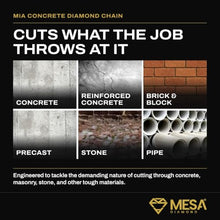 Mesa Diamond 30 in MIA Concrete Diamond Chain - 3/8" F3 Pitch - Fits 823 Concrete Chainsaw - Diamond Chain for Concrete, Reinforced Concrete and Masonry