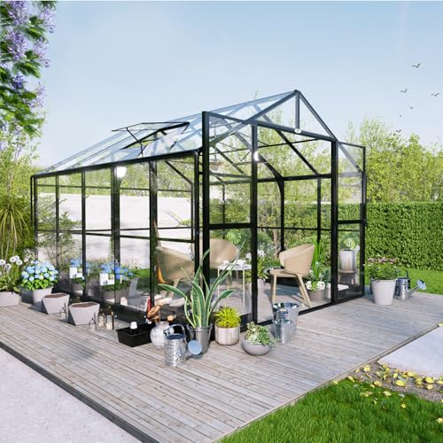GARDMAX 11x9 FT Greenhouse for Outdoors, Polycarbonate Greenhouse with Adjustable Roof Vent and Rain Gutter, Aluminum Large Walk-in Gardenhouse with Quick Setup Structure for Outside Garden Backyard