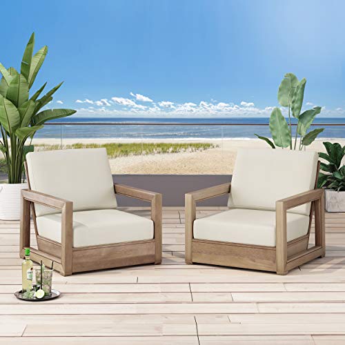 Christopher Knight Home Wesley Outdoor Acacia Wood Club Chairs Set of 2 Brown Beige