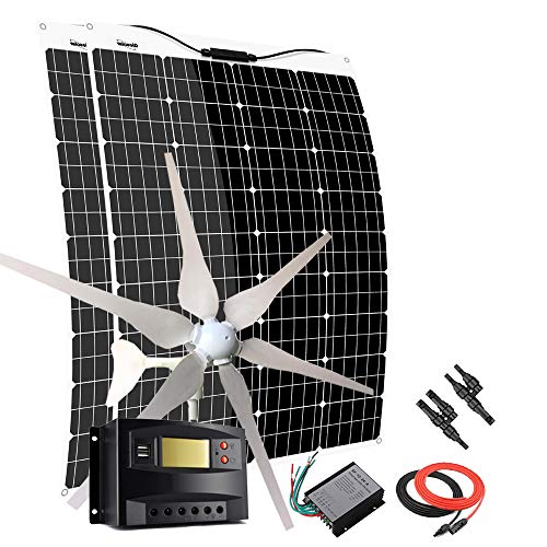 640W Wind Solar Power Kit: 400W Wind Turbine Generator + 240W Flexible Monocrystalline Solar Panels + Charge Controller+Cables for Off Grid System 12V 24V Battery Charging