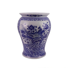 JOYNOW Ceramic Garden Stool Decorative Garden Stools Antique Blue and White Twining Lotus Stool Hand-Painted Hollow Landscape Drum Stool Bean Green Dressing Cooler Ornaments Garden Stool Ceramic(E)