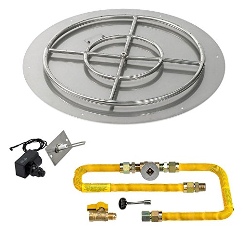 American Fireglass SS-RFPKIT-N-30H Propane 30" High Capacity Round Stainless Steel Flat Pan with Spark Ignition Kit (24" Ring Burner Included)