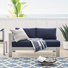 Modway Shore Sunbrella® Fabric Aluminum Outdoor Patio Left-Arm Loveseat in Silver Navy