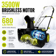 40V Cordless Snow Blower, 3500W Brushless Electric Snow Thrower with 2 x 4.0Ah Batteries, 20" Path, 10" Depth, 25ft Throw, Dual LED Lights, 180° Adjustable Chute for Home and Garage