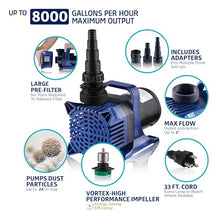 Alpine Corporation 8000 GPH Submersible Water Pump — Quiet 540W Heavy-Duty Motor, 33-ft Cord & 26-ft Lift — Multi-Angle Flow for Ponds, Waterfalls & Fountains — Durable Outdoor Performance