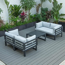 LeisureMod Chelsea Outdoor Patio 5-Piece Sectional Loveseat and Coffee Table Set with Cushions (Light Grey)
