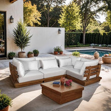 Meridian Furniture 111White-Sec4C Mirella Collection Modern | Contemporary Outdoor Patio L-Shaped 4pc. Modular Sectional with Solid Teak Frame, Water Resistant Fabric, 113" W x 76" D x 27" H, White