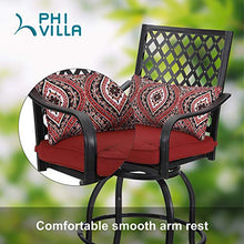 PHI VILLA Patio Outdoor Swivel Bar Stools Set of 4 with Cushion and Armrest Red