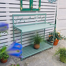 Potting Bench, Outdoor Patio Metal Potting Table with 2- Tier Open Shelf, Garden Work Station Table for Planting (Color : Brown, Size : 126.5x45x115.5cm)