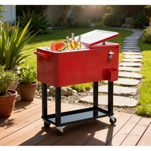 Outdoor Rolling Cooling Bins with Handy Bottle Opener/Cap Catcher, Ice Chest with 4 Wheels for Backyard, Poolside, and More