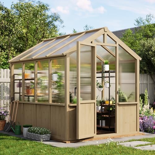 Garvee 6x8 FT Wooden Greenhouse - Spruce Frame Greenhouses for Outdoors