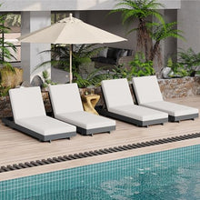 Merax 4-Piece Acacia Grey Wood Chaise Lounge Set w/ 6-Position Adjustable Backrest & Cushion - Outdoor Patio Poolside Furniture, Beige