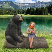 Design Toscano Black Bear on a Log Sculptural Bench 62 Inch Wide Black/Brown