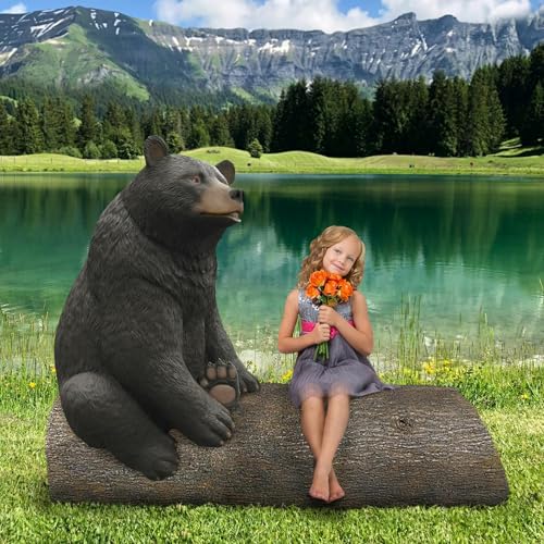 Design Toscano Black Bear on a Log Sculptural Bench 62 Inch Wide Black/Brown