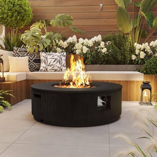 Merax 38'' MGO Propane Outdoor Fire Pit with Vertical Stripe Design, Brown