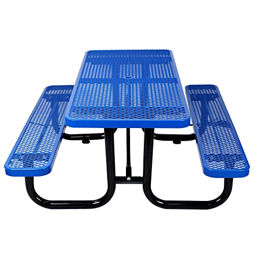Neojoyoenix 6 ft. Rectangular Outdoor Steel Picnic Table,Blue,with Umbrella Pole