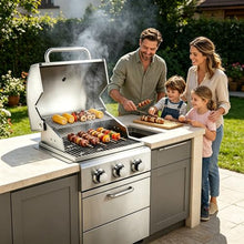 3 Burner Built In Gas Grill, Stainless Steel Propane Grill, 30,000 BTUs,Dual Fuel Compatibility(Propane/Natural), Gas Grill Outdoor Cooking