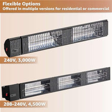 3,000 W Black Commercial Electric Infrared Heater (240 V) with Carbon-Fiber Heating Element & Halogen Bulb – Hardwired Wall/Ceiling Mount for Indoor or Outdoor Use