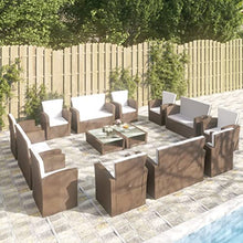YUTAASU 16 Piece Poly Rattan Patio Lounge Set with Cushions, Brown Outdoor Seating with Glass Tabletop and Removable Cushion Covers