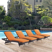 Pemberly Row Modern Rattan Outdoor Chaise Set, Espresso/Orange Finish, Synthetic Rattan and Aluminum Frame, 78.5 in Long, All-Weather Cushions, Water & UV Resistant Patio Lounger for Backyard or Pool