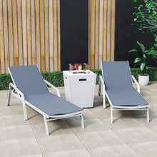 LeisureMod Marlin Modern Outdoor Chaise Lounge Chair Set with Fire Pit Table Dark Grey