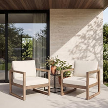 Seeheool Set of 2, Outdoor Acacia Wood Patio Club Chair, Wood Patio Furniture,Waterproof Thick Cushion Deep Seating for Porch, Garden, Backyard, Balcony, Brown Wash and Beige Cushion