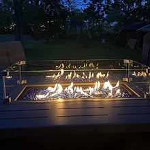 Vakollia Propane Fire Pit Table,44 Inch 55000 BTU Outdoor Gas Fire Pit Rectangular with Glass Wind Guard for Outside Patio Deck (Gray-Aluminum Top)