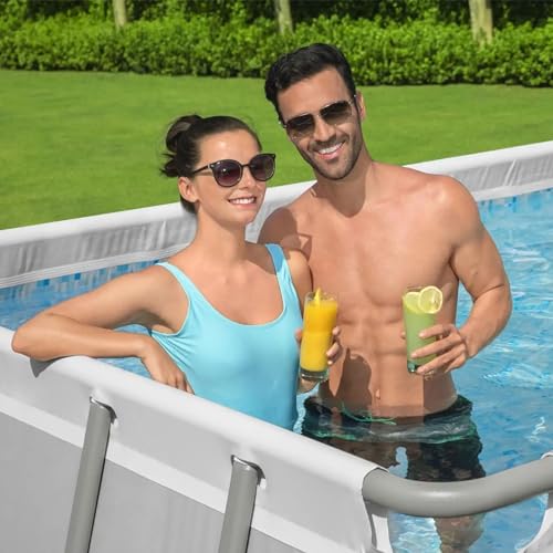 Bestway Rectangular Metal Frame Above Ground Swimming Pool Set Gray