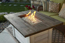 Outdoor GreatRoom Co Propane Fire Pit Table - Alcott Gas Fire Pits for Outside Patio - Concrete Firepit Fire Table with Matching Tabletop Cover, White Washed Shiplap Base - Antique Timber