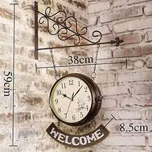 Wall Clock, Outdoor Garden Wall Clock, Large Double Sided Arabic Numerals Station Clock Wrought Iron Garden Clock with Welcome Sign Waterproof Outdoor Clock Indoor Outdoor Decoration Outside，
