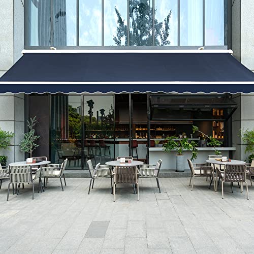Diensweek Patio Awning Retractable 15'x10', Fully Assembled Motorized Electric Commercial Grade - Quality 100% Dope-dyed Acrylic Window Door Sunshade Shelter - Deck Canopy Balcony (15'x10', Navy Blue)