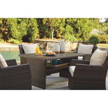 BOWERY HILL Patio Dining Table, Dark Brown and Beige Finish, Resin Wicker and Rust-Free Aluminum Frame, 58.75 x 33.50 x 27.75 in, Water-Resistant Aluminum Top, Versatile Outdoor Table for Dining and