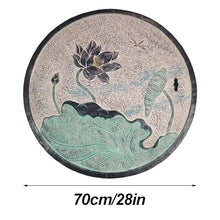 28 in Manhole Cover, Well Covers for Yard Decorative, Stepping Stones Outdoor Lotus Leaf and Lotus Relief Pattern Sandstone Materials