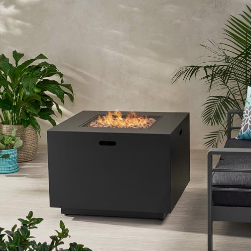 Merax Outdoor Propane Fire Pit Table 50,000 BTU, 33" Square Patio Heater with Hidden Tank Storage, Iron Firepit for Deck, Backyard, No Assembly Required, Dark Grey