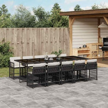 Todiikf 11 Piece Garden Dining Set Black Poly Rattan Outdoor Furniture with Large Tempered Glass Table and Foldable Chairs for Patio Backyard Terrace Balcony Seating for 10