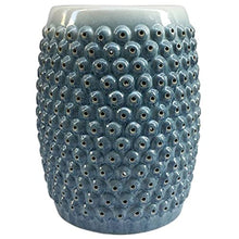 Ceramic Drum Table,Ceramic Drum Stool,Decorative Ceramic Garden Stool, Glazed Hollow Shoe Changing Stool Drum Stool, Suitable for Outdoor Garden,(Gradient Blue)