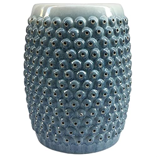 Ceramic Drum Table,Ceramic Drum Stool,Decorative Ceramic Garden Stool, Glazed Hollow Shoe Changing Stool Drum Stool, Suitable for Outdoor Garden,(Gradient Blue)