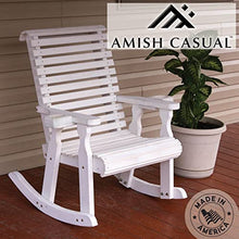 Amish Heavy Duty 600 Lb Roll Back Pressure Treated Rocking Chair with Cupholders (Semi-Solid White Stain)