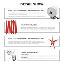 Wind Turbines, 5 Blade Professional Wind Turbines Small Windmill Generator 12000W Industrial, Solar and Wind Power Parts and Accessories, 3 Phase AC Permanent Magnet Generator,Red-12V
