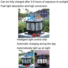 LumosPro Vintage Outdoor Solar Column Light - IP54 Waterproof Aluminum Pillar Head Lamp for Garden and Patio Decoration(Dark,Large)