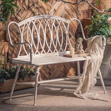 GRFIT Outdoor Bench Vintage Iron Bench, Backrest for Patio, Garden, Cafe, Double Chair, Leisure Chairs for Balcony, White Garden Bench