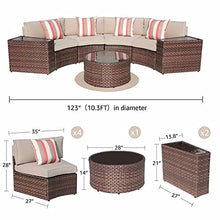 Unknown1 7-Piece Half-Moon Outdoor Wicker Cushioned Sofa Set Brown Modern Contemporary Steel Removable Cushions Weather Resistant