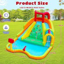 WELLFUNTIME Inflatable Water Double Slides Park, Bounce House with Arched Water Gun Spray, Jumping Castle with Air Blower