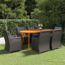 LPERTGFHU 7 Piece Patio Dining Set, Outdoor Acacia Wood Table and 6 PE Rattan Chairs with Comfortable Cushions for Garden, Backyard, and Patio Furniture