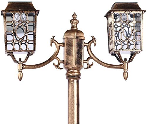 Xinmeiyue Antique Bronze Solar Lantern Post Light - 2-Lights Decorative Outdoor Column Lamp for Garden, Garage, and Courtyard(2.8m)