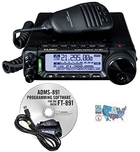 YAESU Radio Accessory Bundle - FT-891 HF/6M Transceiver, RT Systems Software/Cable, Ham Guides Quick Reference Card Black