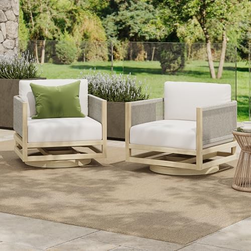 Christopher Knight Home Carlis Outdoor Acacia Wood Swivel Club Chair Set of 2 with Removable Cushion, 360° Rotating Patio Armchair for Garden, 360° Swivel Accent Chair, Light Teak+Cream
