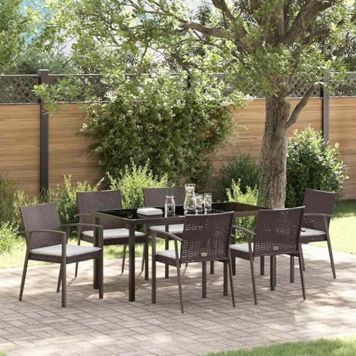 DYRJDJWIDHW Modern 7-Piece Outdoor Dining Set, Brown and Black PE Rattan Patio Furniture with Table and Chairs, UV Resistant All-Weather Garden Set for Terrace, Backyard, Poolside